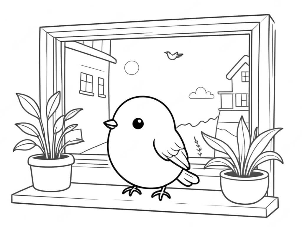 Passarinho na janela para colorir