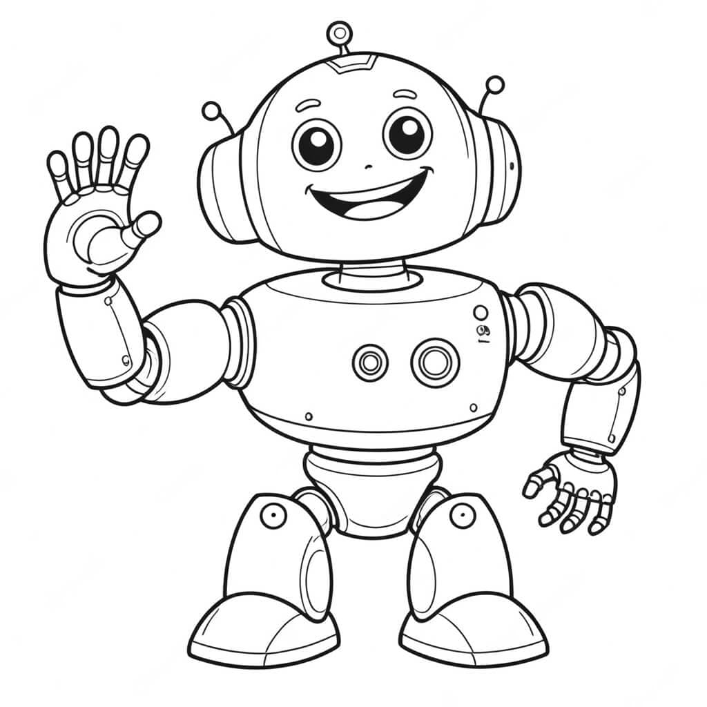 Robô dando tchau para colorir