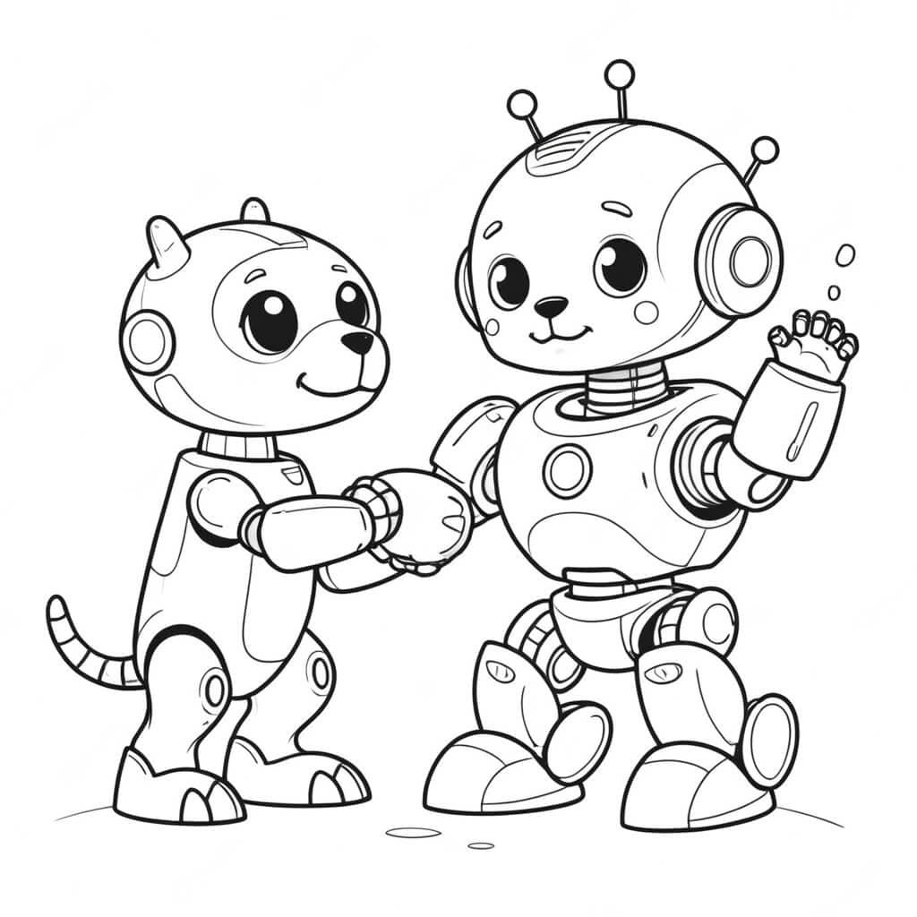 Robô e seu amigo cachorro para colorir