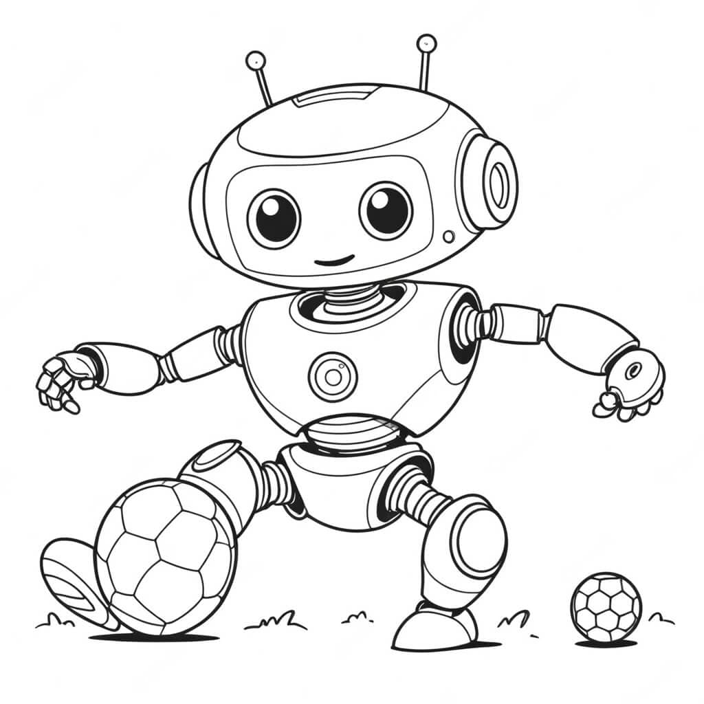 Robô jogando futebol para colorir