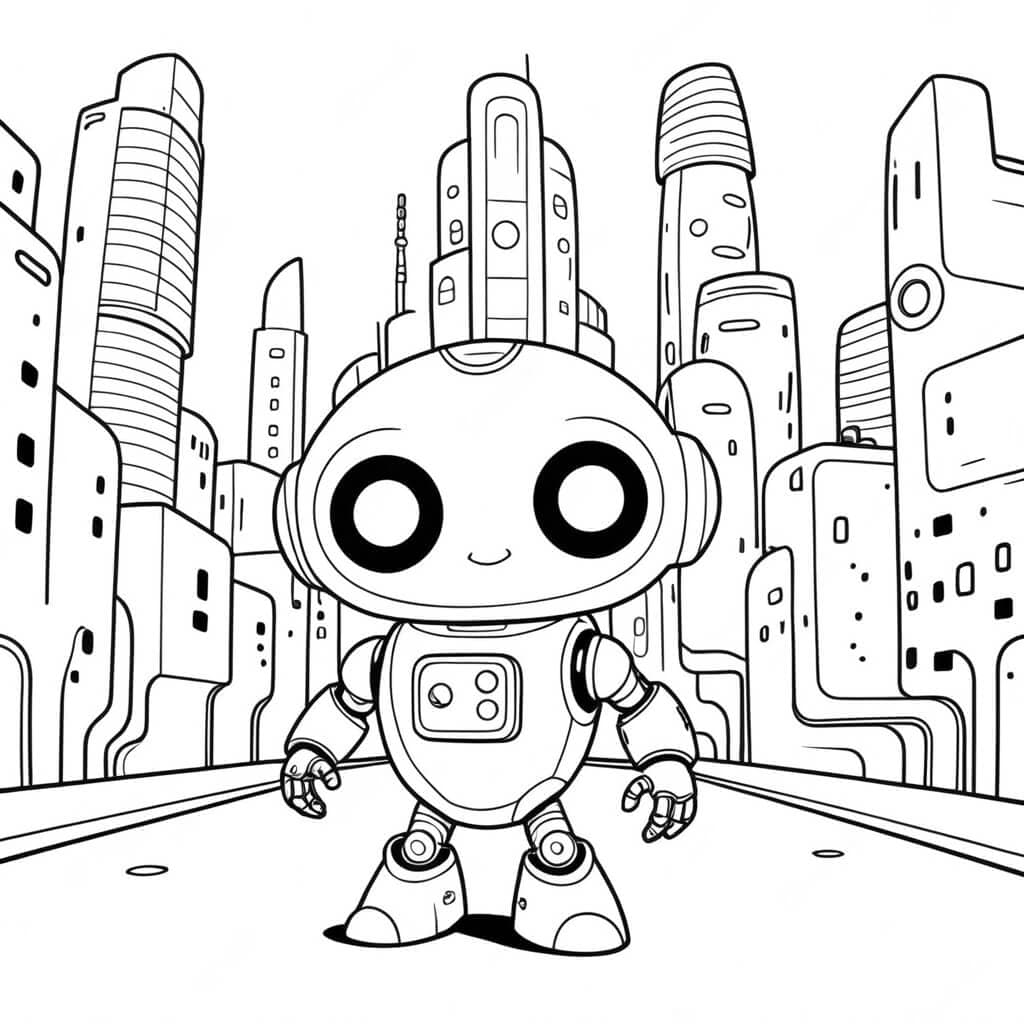 Robô na cidade do futuro para colorir