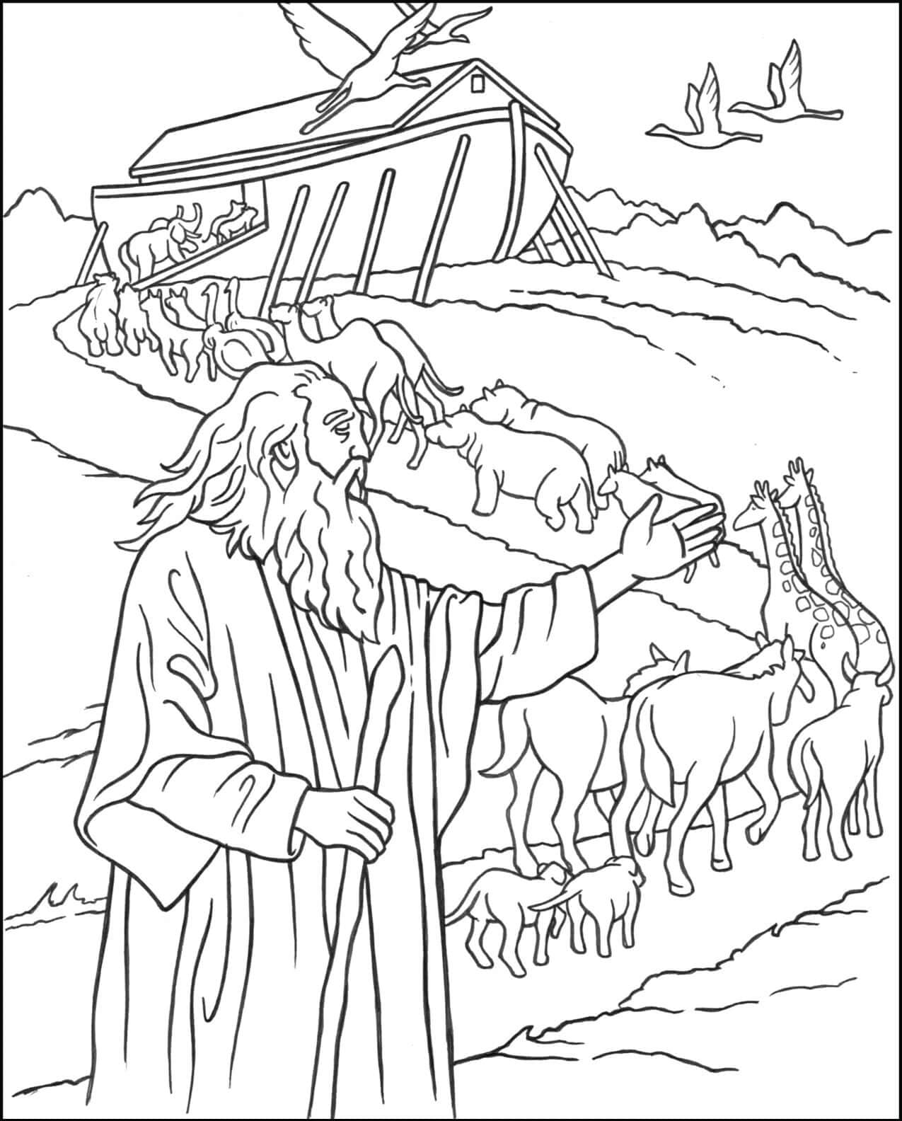 Animais indo para a Arca de Noé para colorir