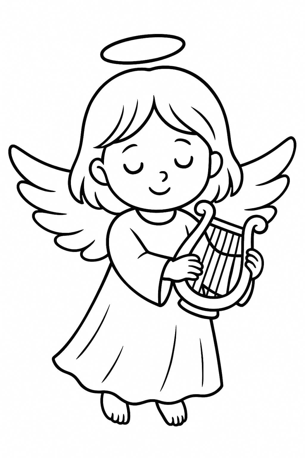 Anjo com harpa para colorir