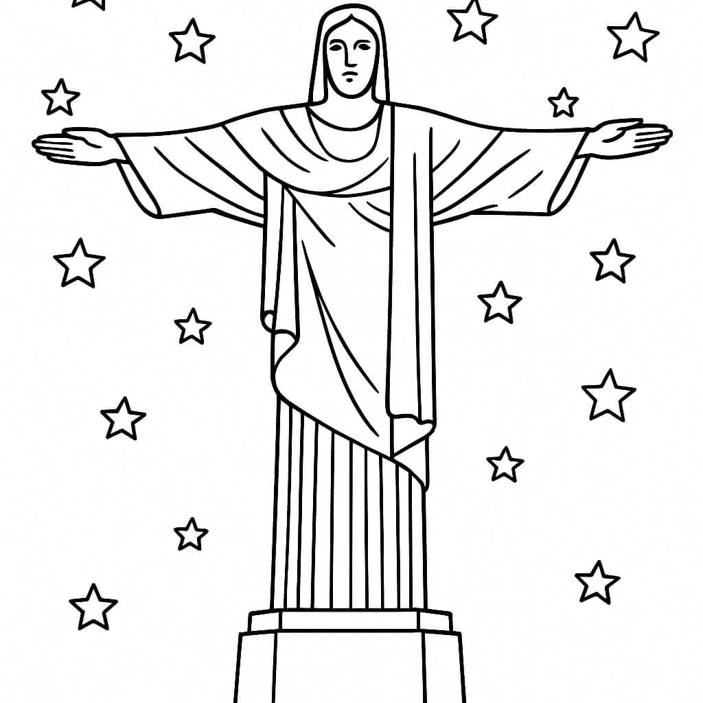Cristo Redentor e a cidade para colorir