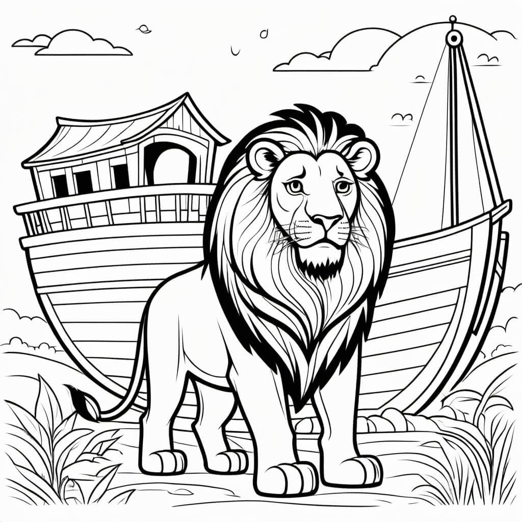 Leão à frente da Arca para colorir