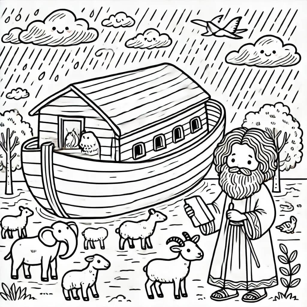 Noé contando os animais para colorir