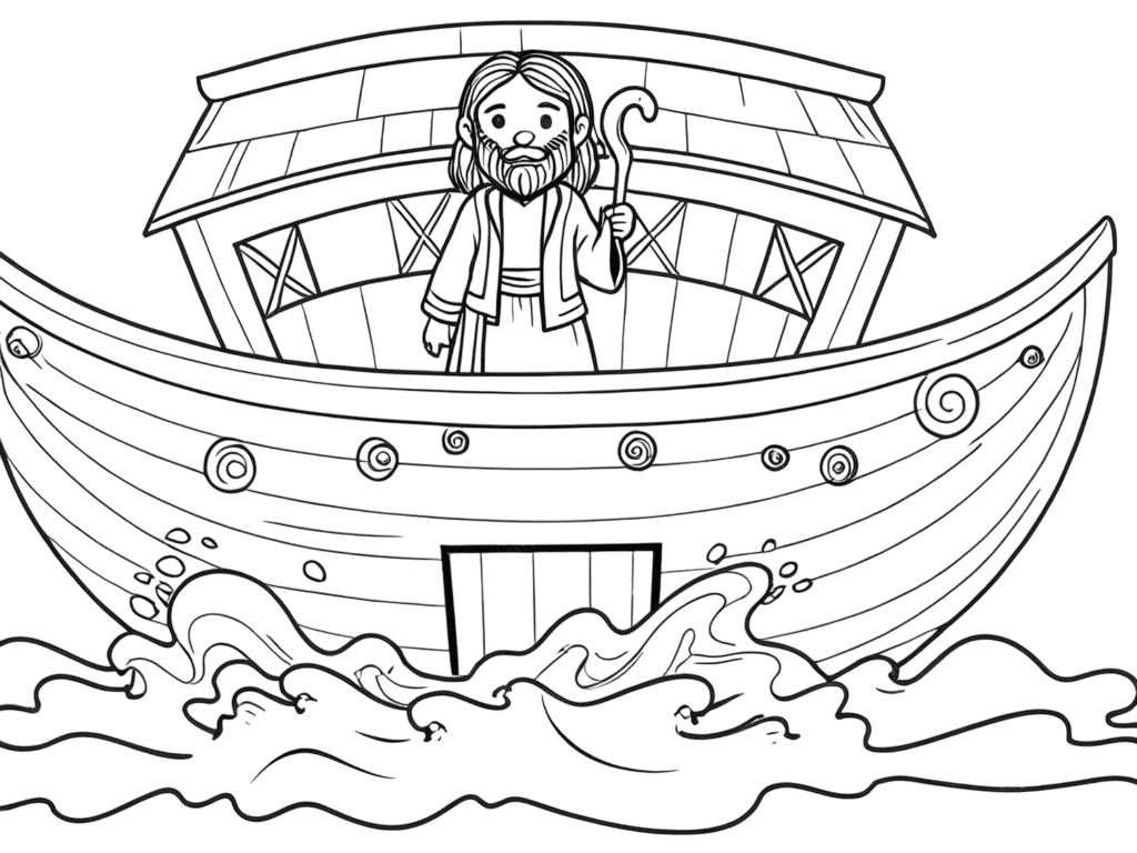 Noé em sua arca para colorir