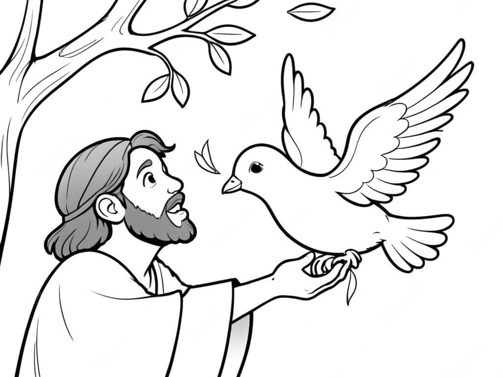 Noé e uma pomba para colorir
