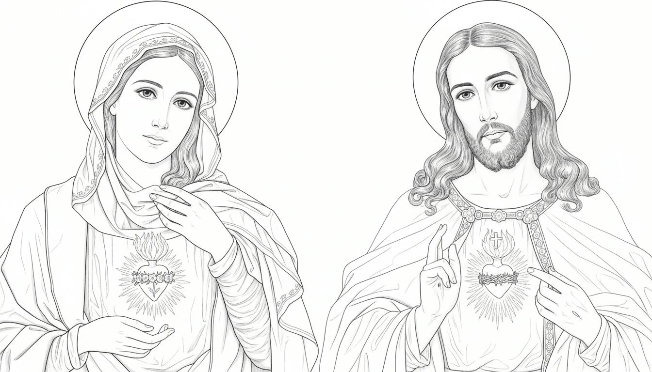 Nossa Senhora e Jesus para colorir