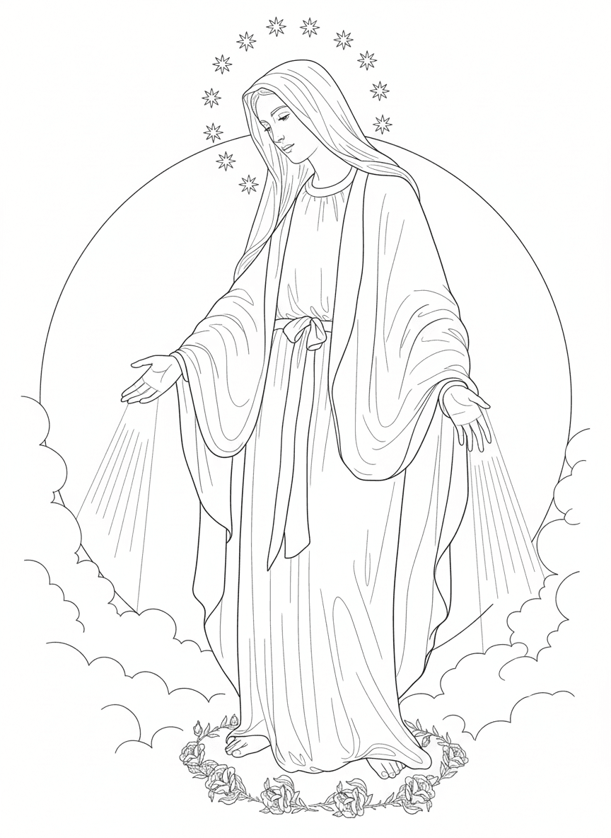 Nossa Senhora iluminada para colorir