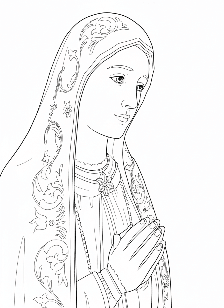 Nossa Senhora rezando para colorir