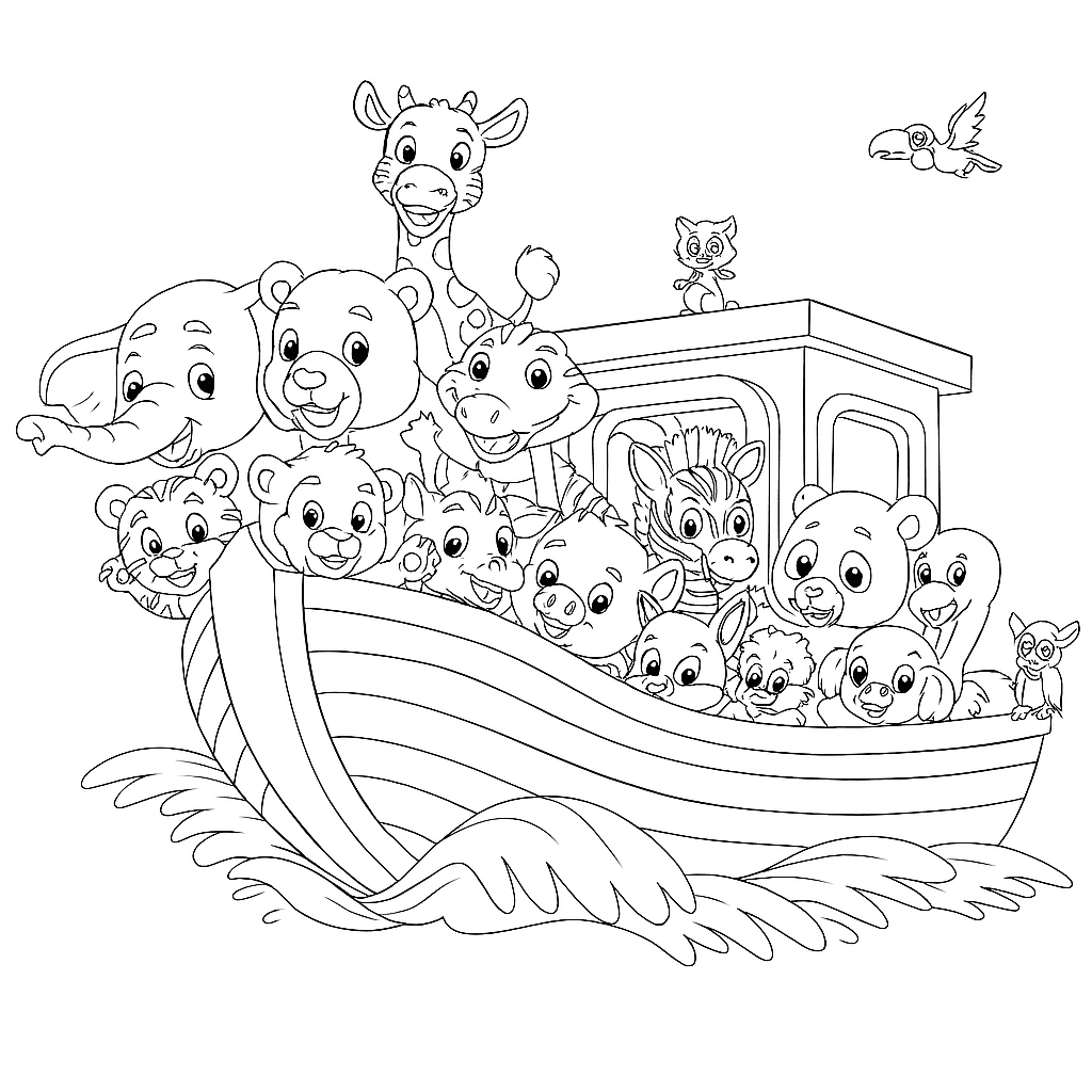 Vários animais na arca para colorir