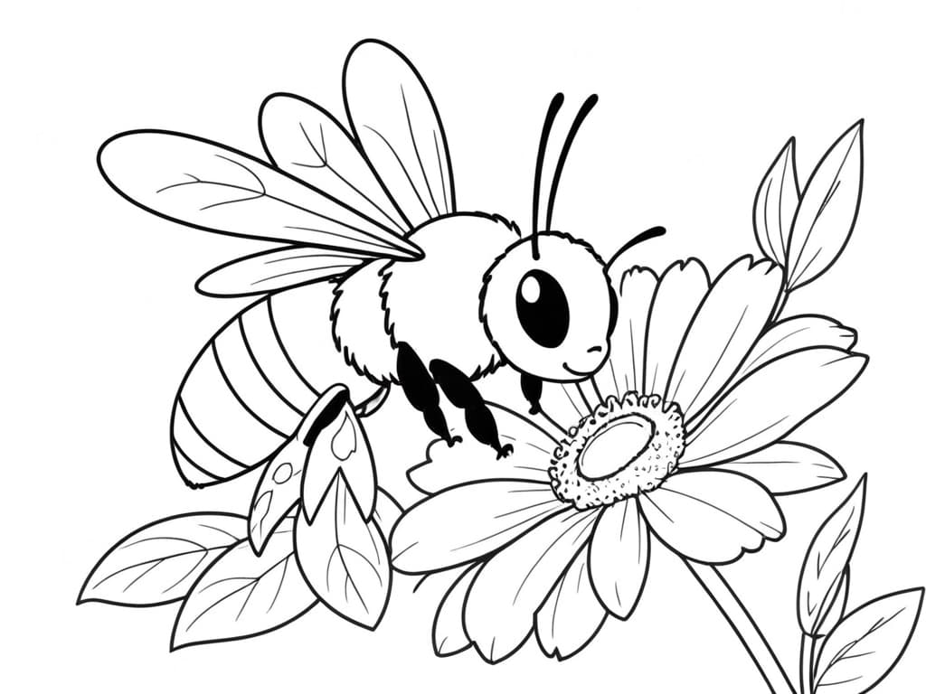 Abelha e flor para colorir