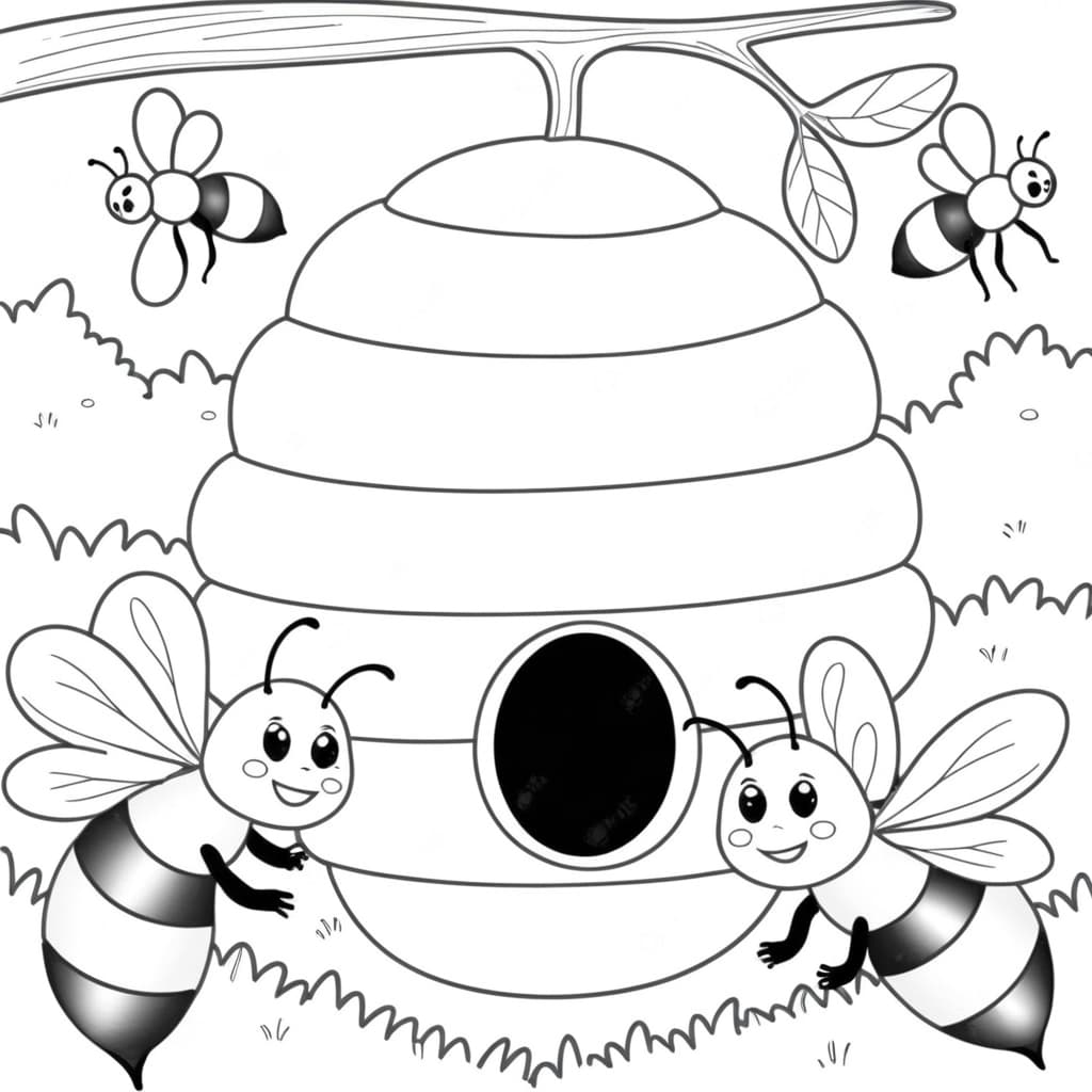 Abelhas na colmeia para colorir
