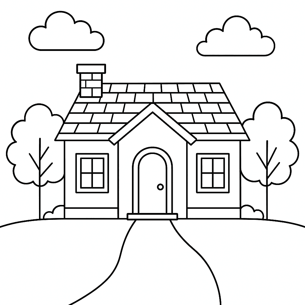 Casa com telhado para colorir