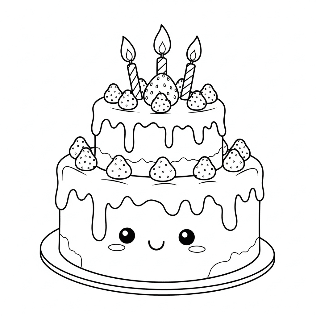 Bolo de aniversário fofo para colorir