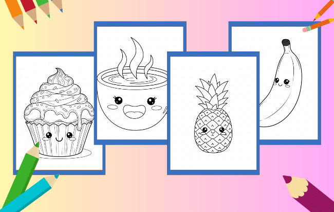 Desenhos de Comidas Fofas para colorir