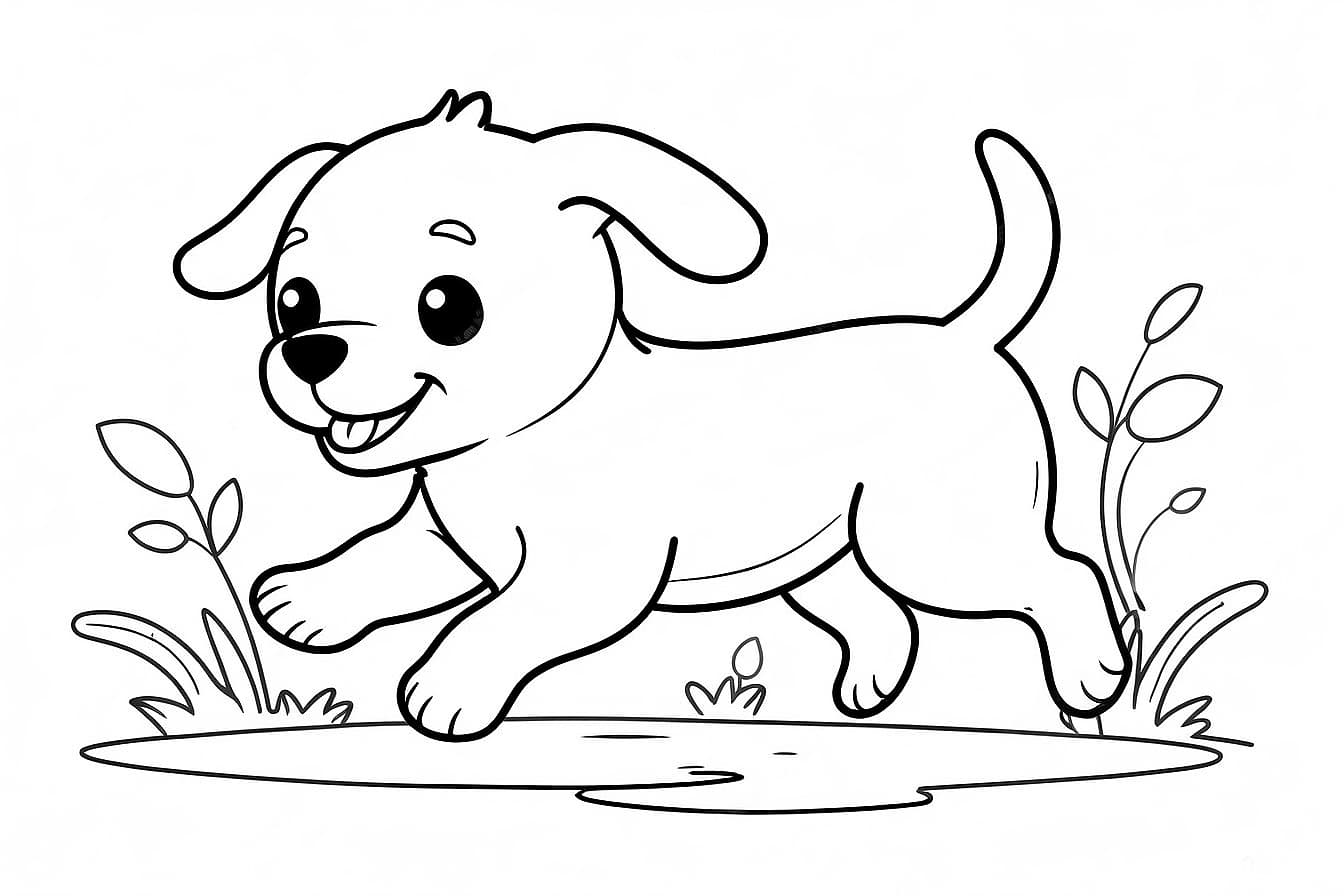 Cachorrinho pulando na água para pintar