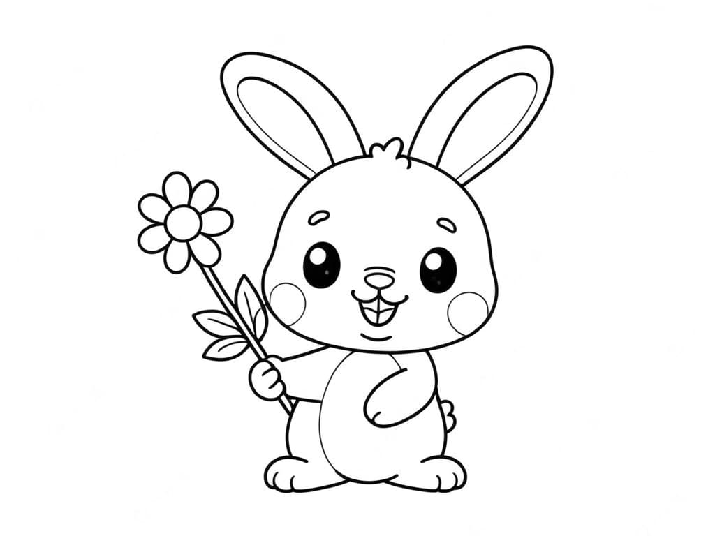 Coelhinho e uma flor para colorir