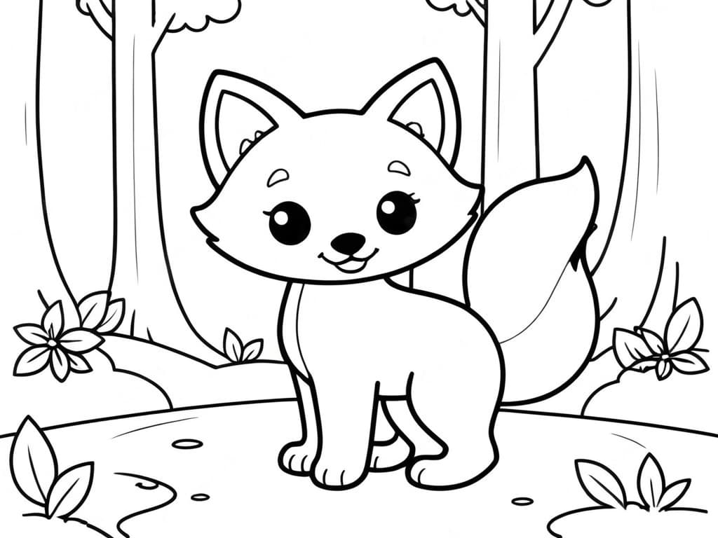 Raposa fofinha na floresta para colorir
