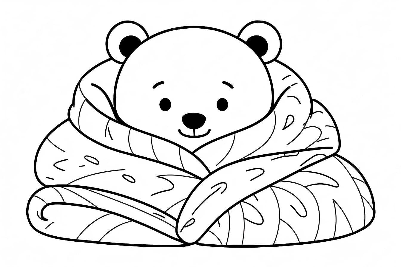 Urso fofinho em uma cobertinha para pintar
