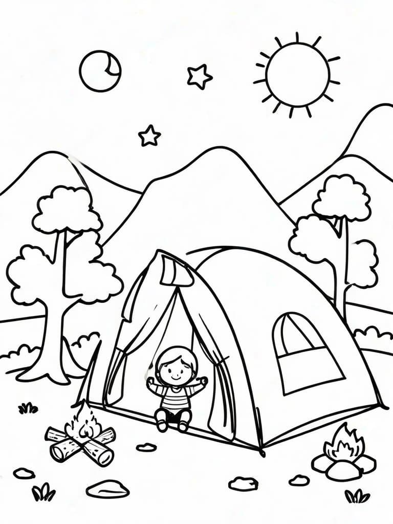 Crianças acampando sob as estrelas