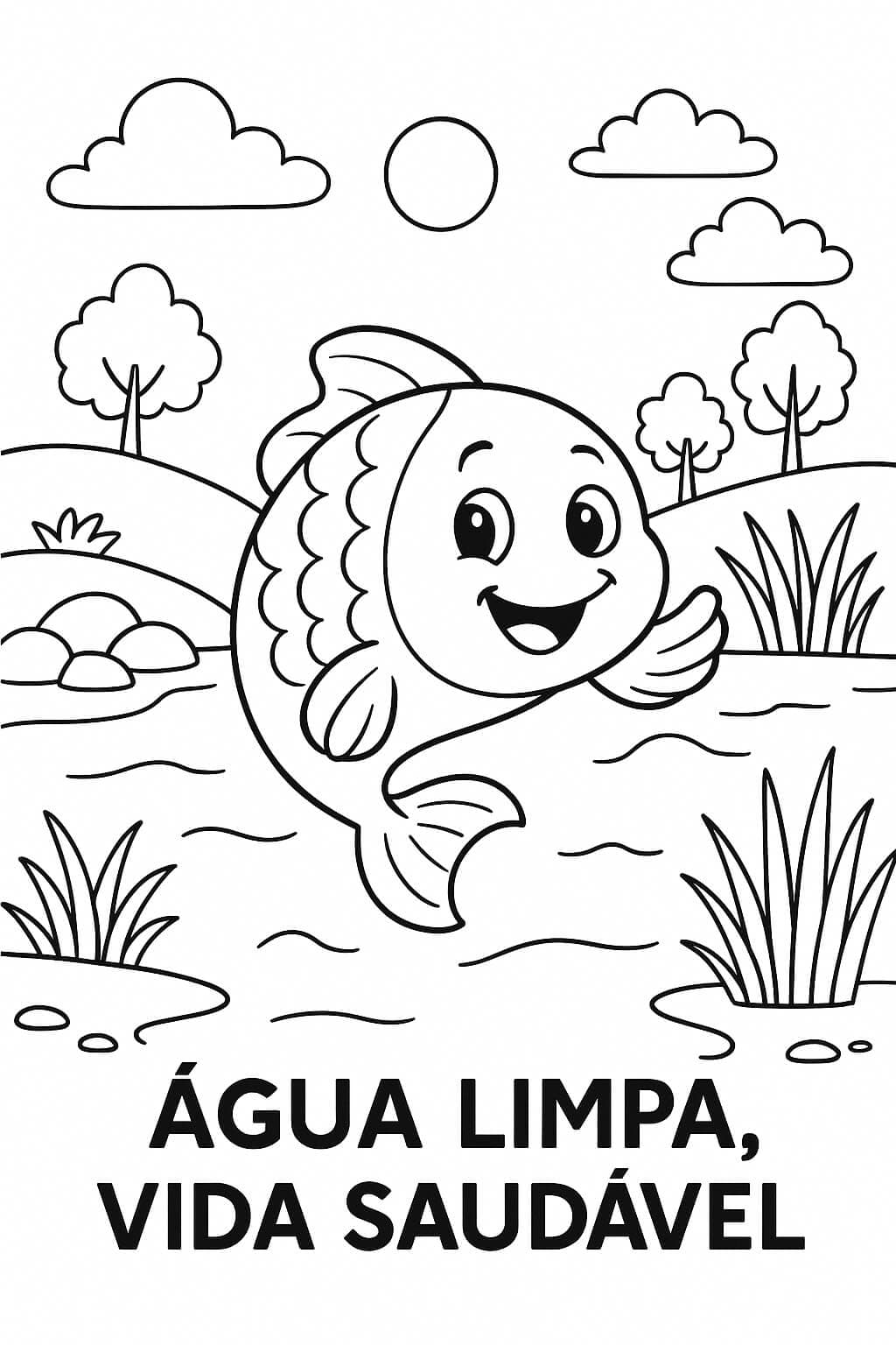 Água limpa, vida saudável para colorir