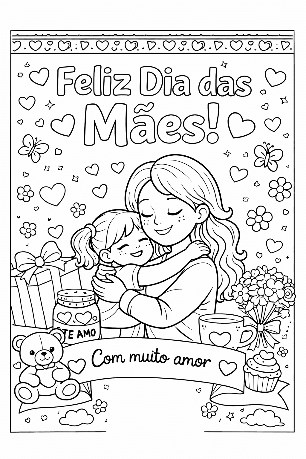 Cartão feliz Dia das Mães para colorir