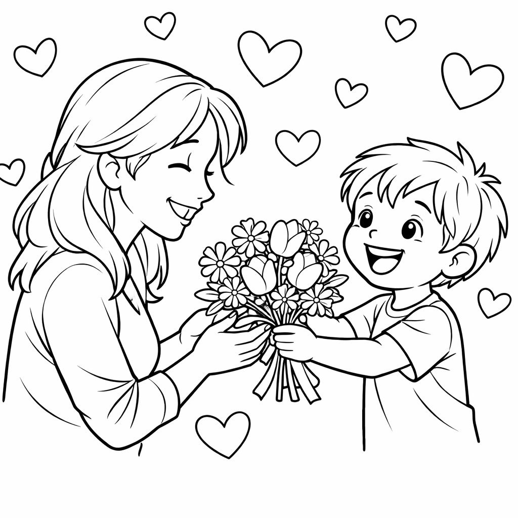 Dia das Mães com rosas para colorir