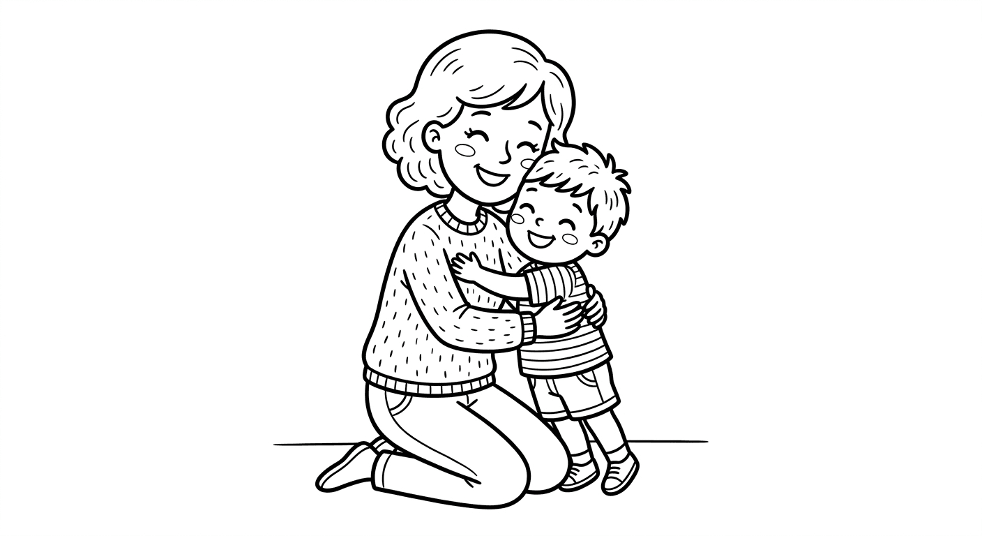 Mãe e filho para colorir