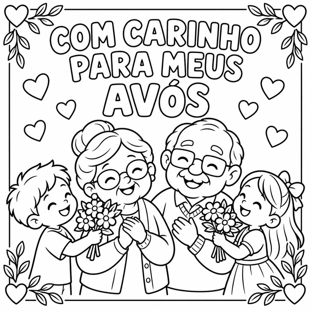 Cartão com carinho para os avós para colorir