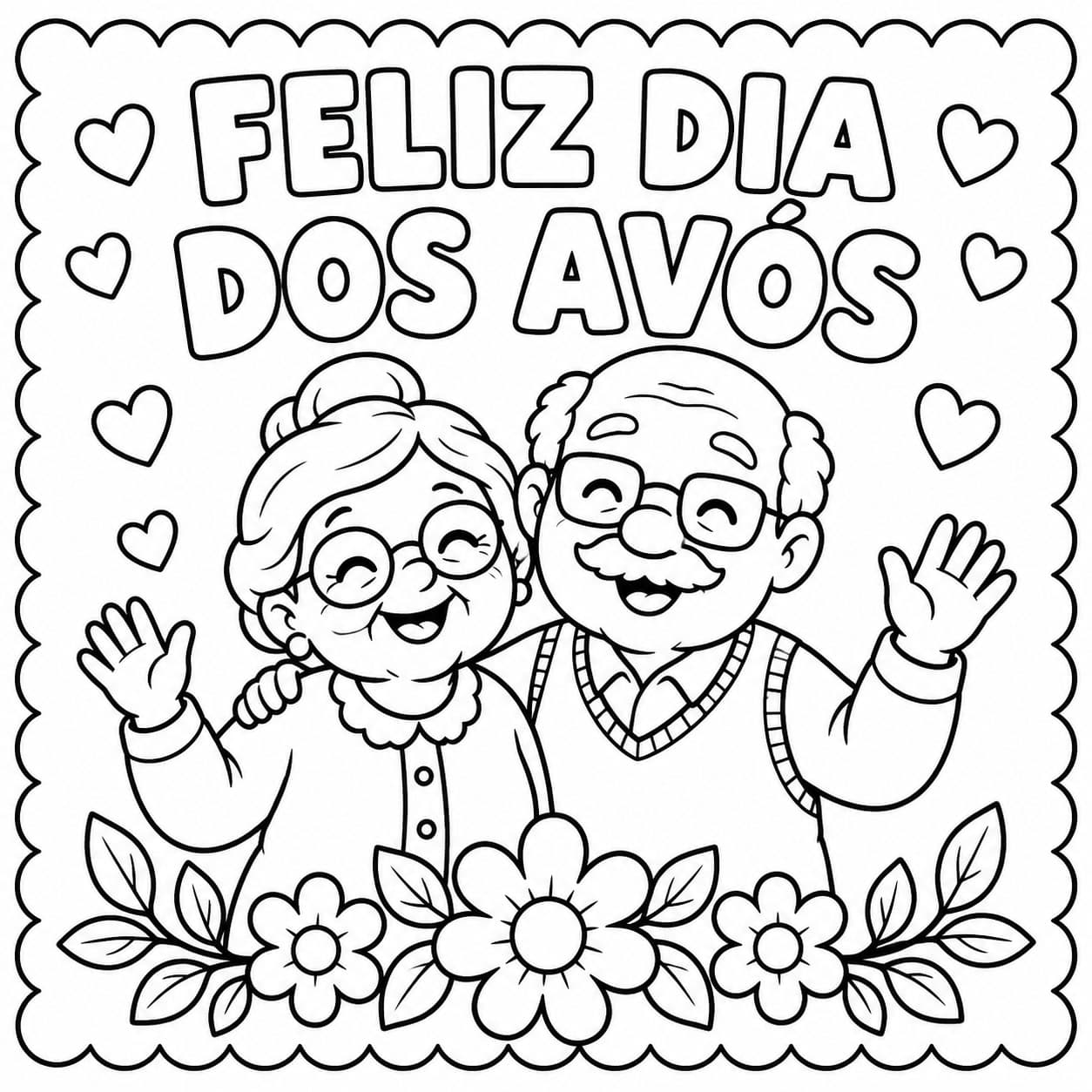 Cartão Feliz Dia dos Avós para colorir