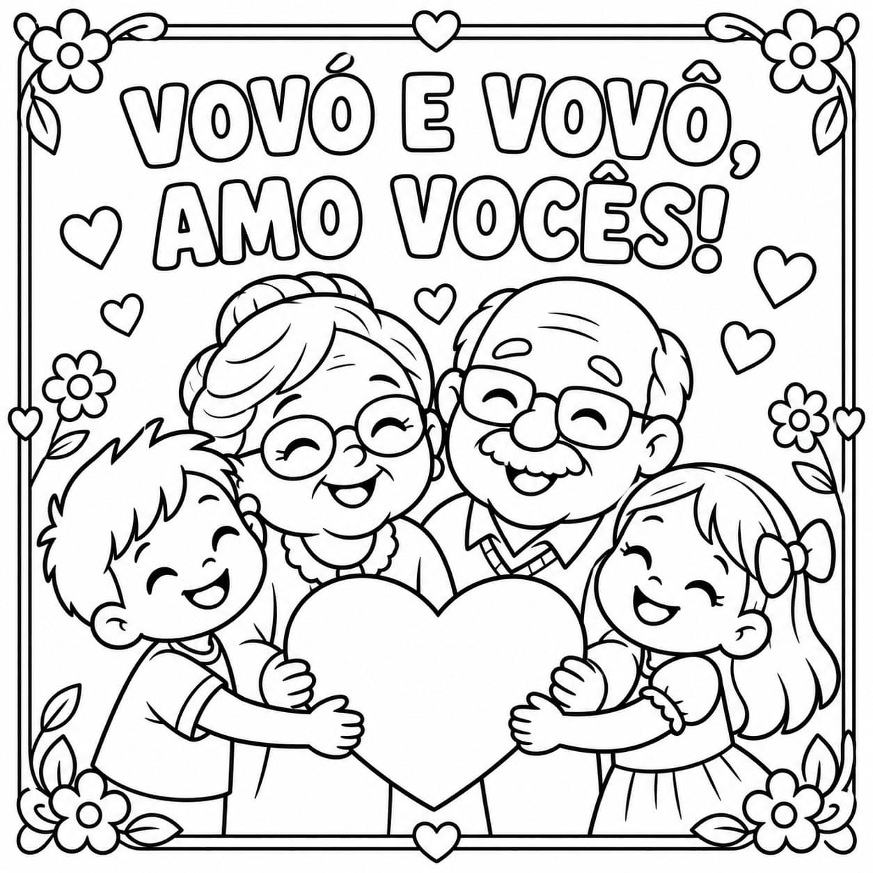Cartão Vovó e Vovô, amo vocês para colorir