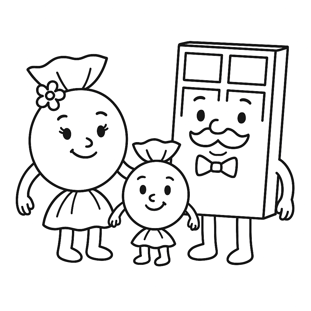 Família de doces para colorir