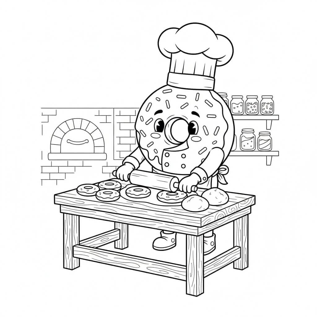 Chef donut fazendo donuts para colorir