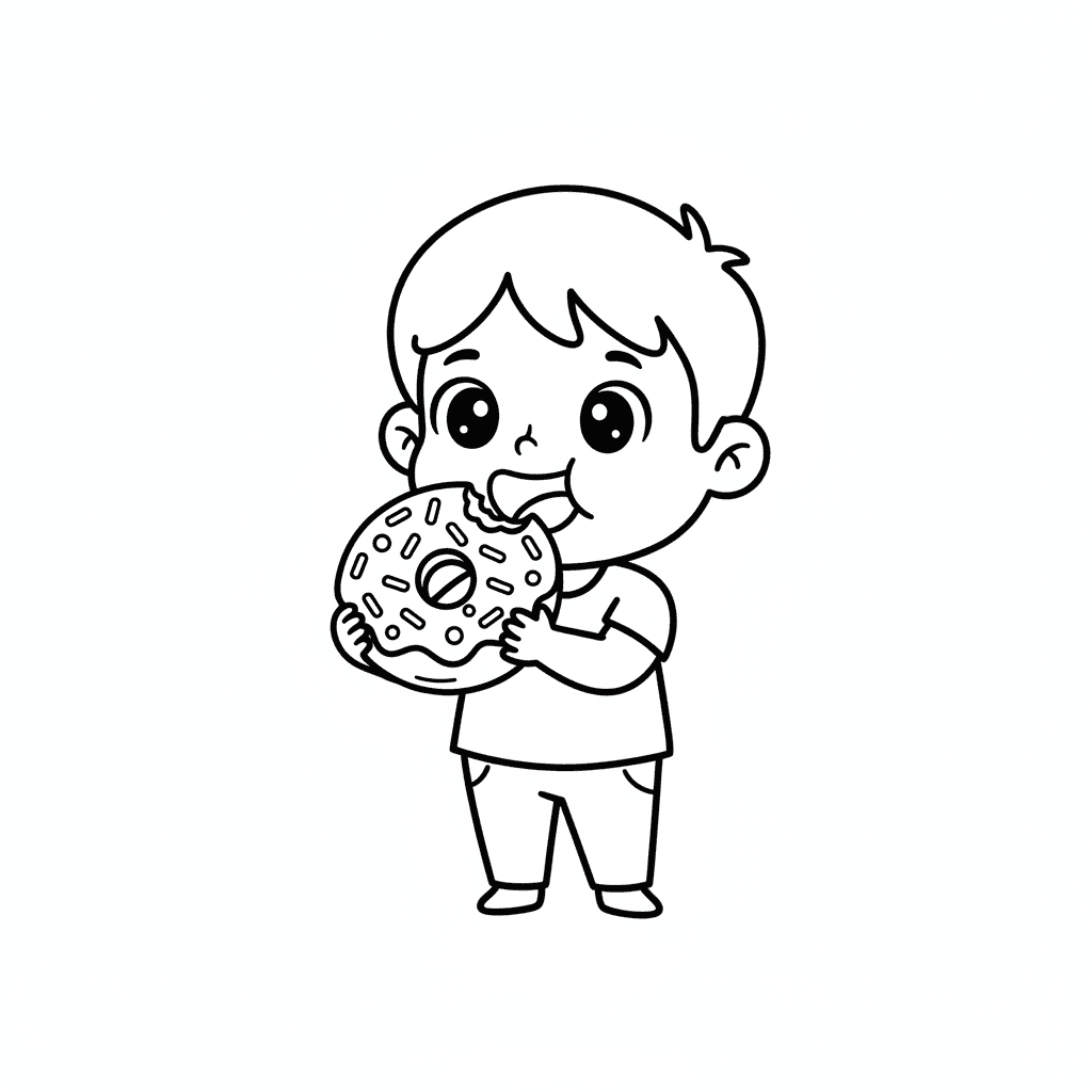 Criança comendo donut para colorir