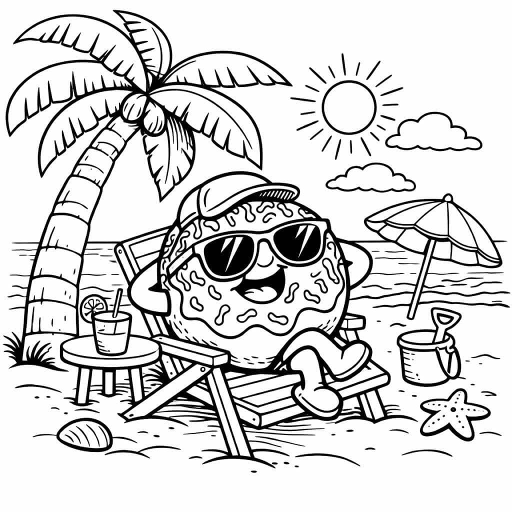 Donut na praia para colorir