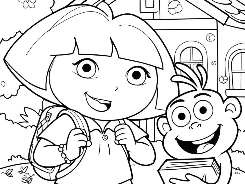 Dora e Botas na escola para colorir