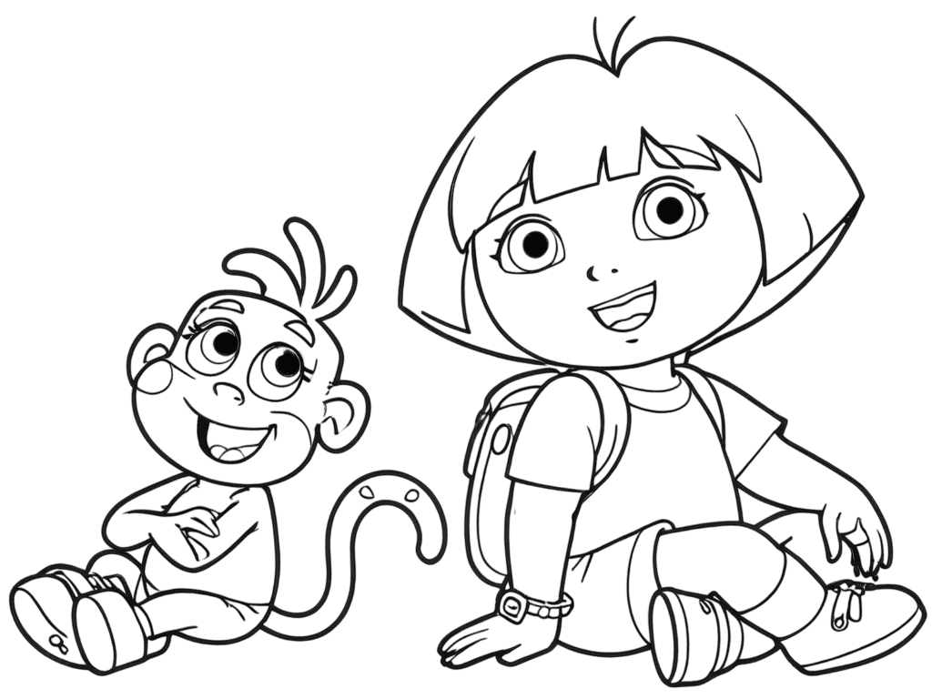 Dora e Botas sentados para colorir