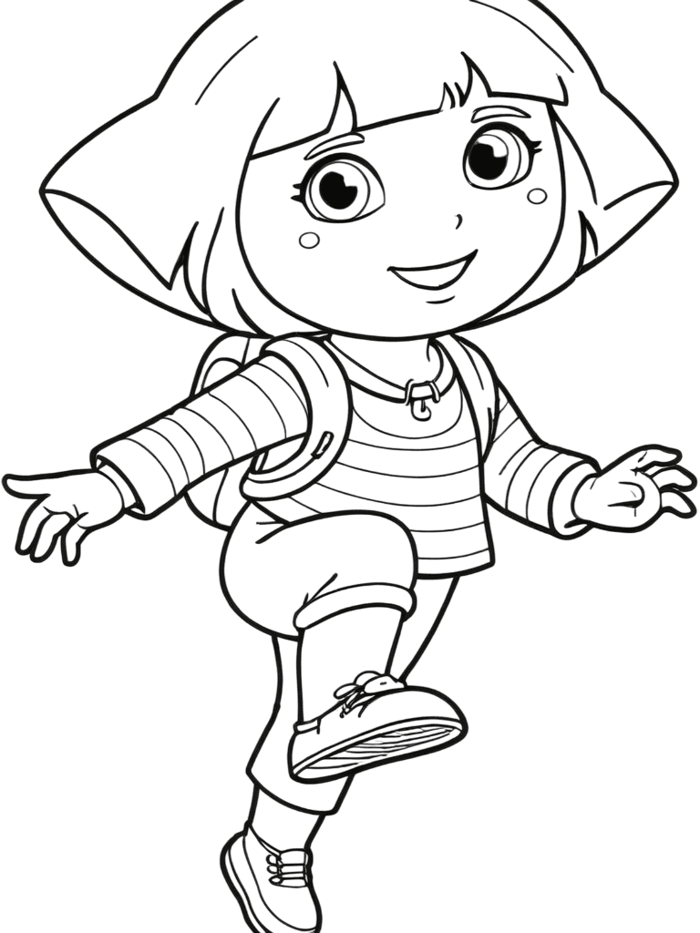 Dora indo para a escola para colorir