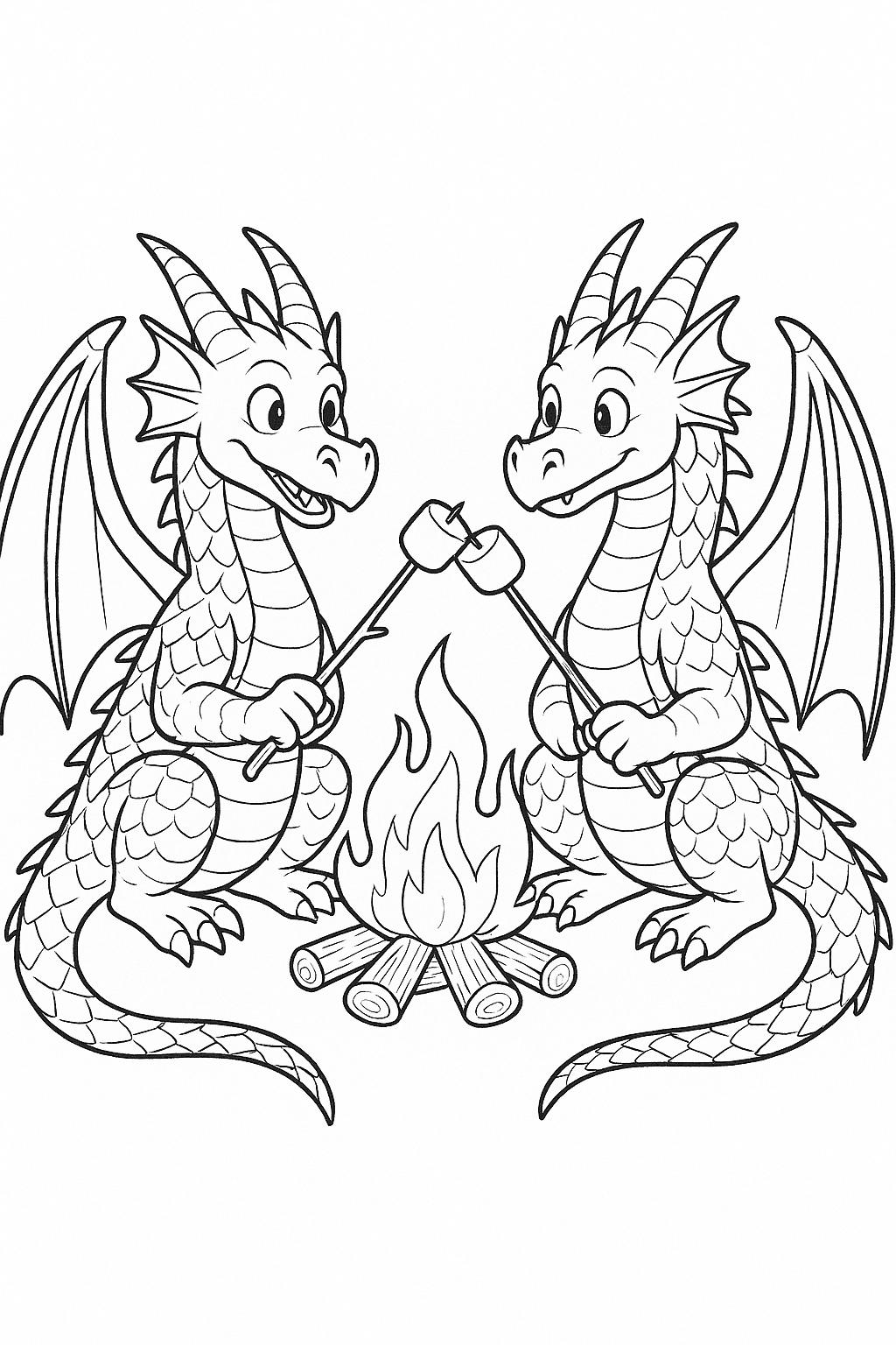 Dragões amigos com marshmallows para colorir