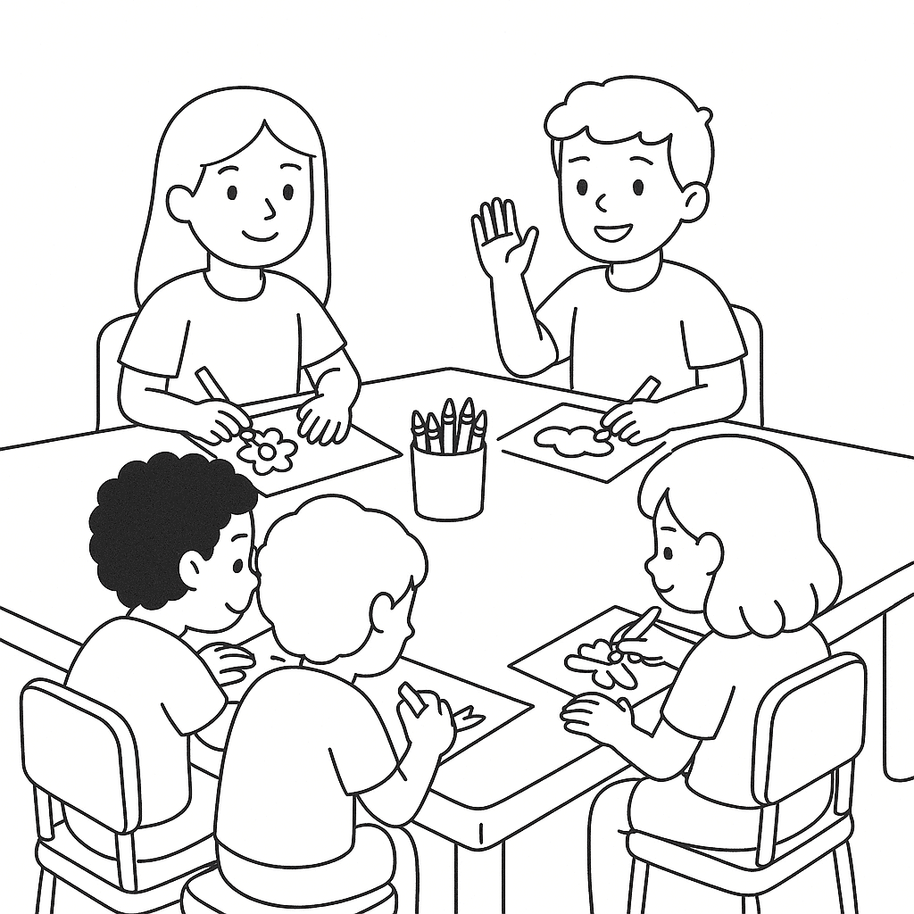 Crianças colorindo na escola para colorir