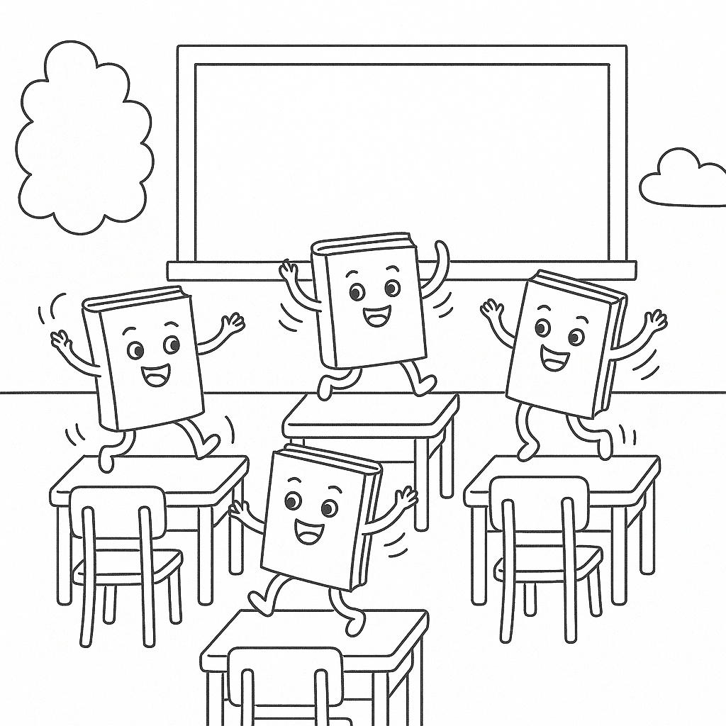 Livros dançantes na escola para colorir