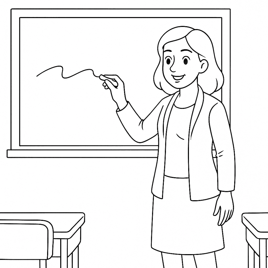 Professora dando aula na escola para colorir