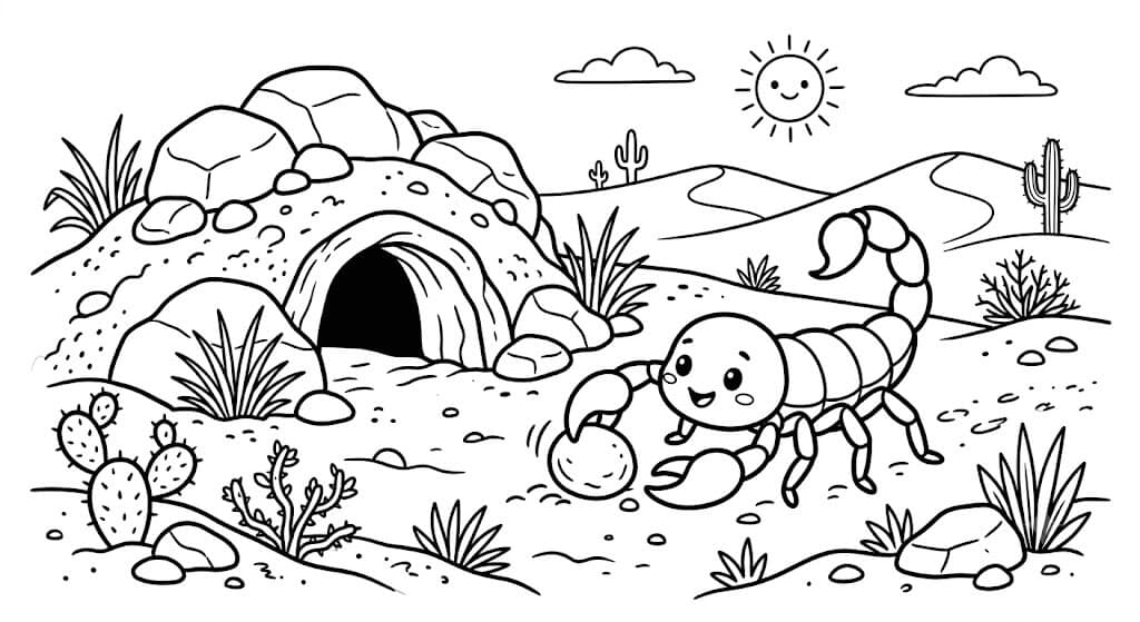 Escorpião na toca para colorir