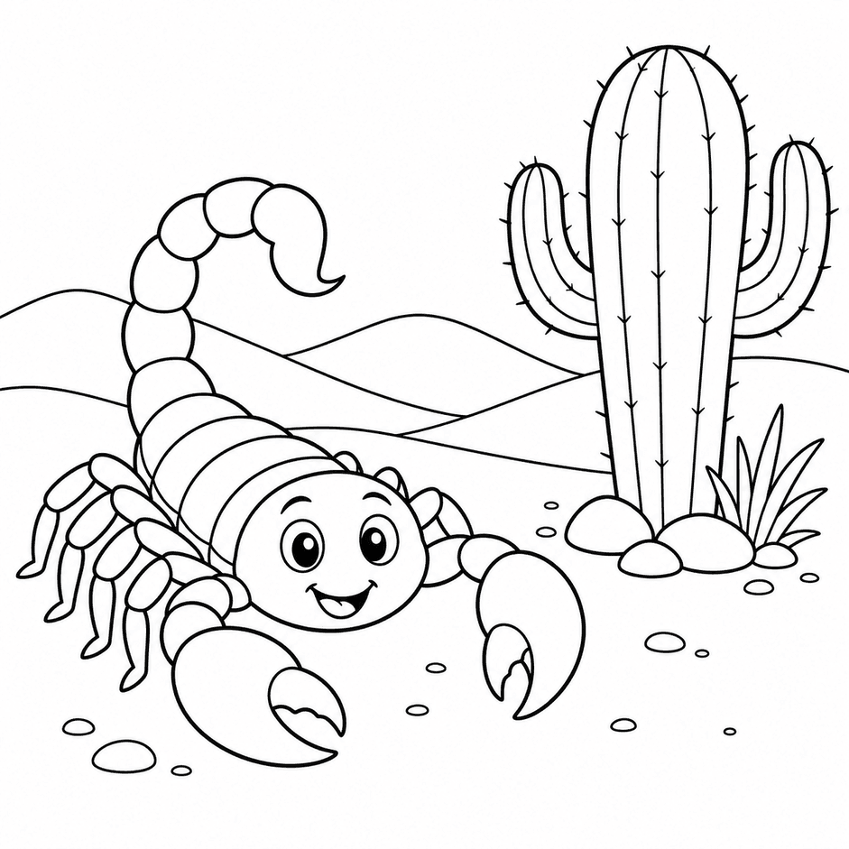 Escorpião e cacto para colorir