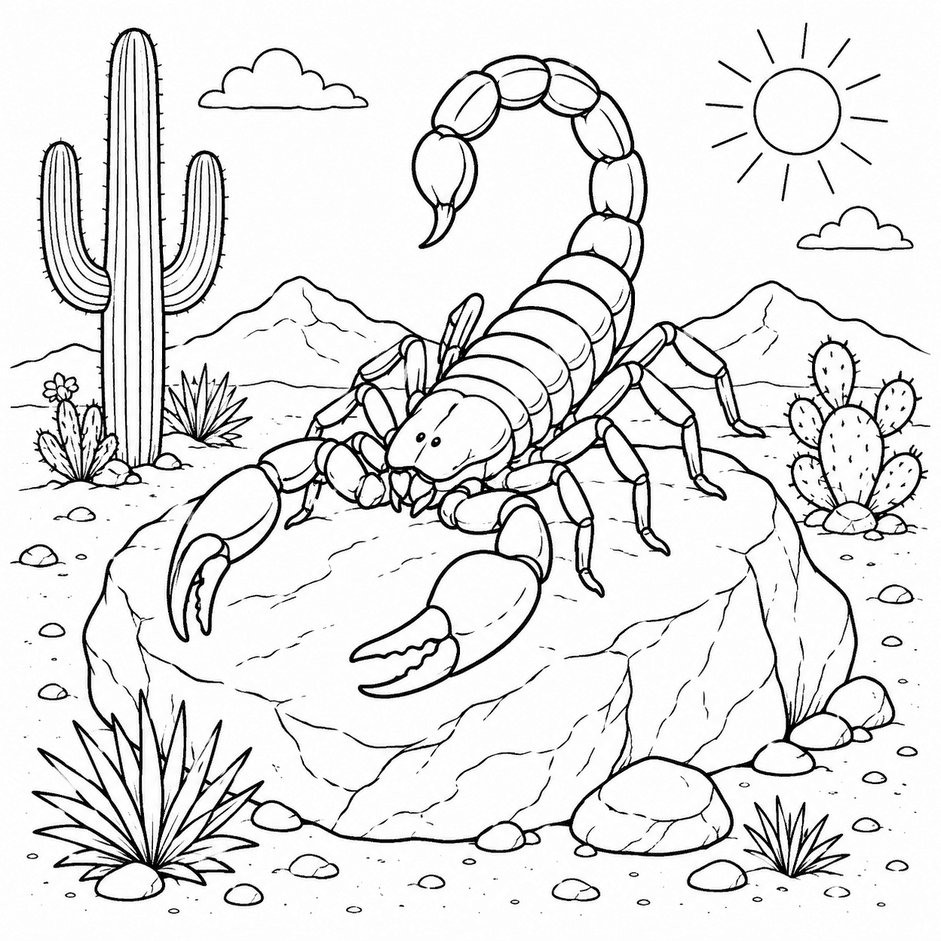 Escorpião na pedra para colorir