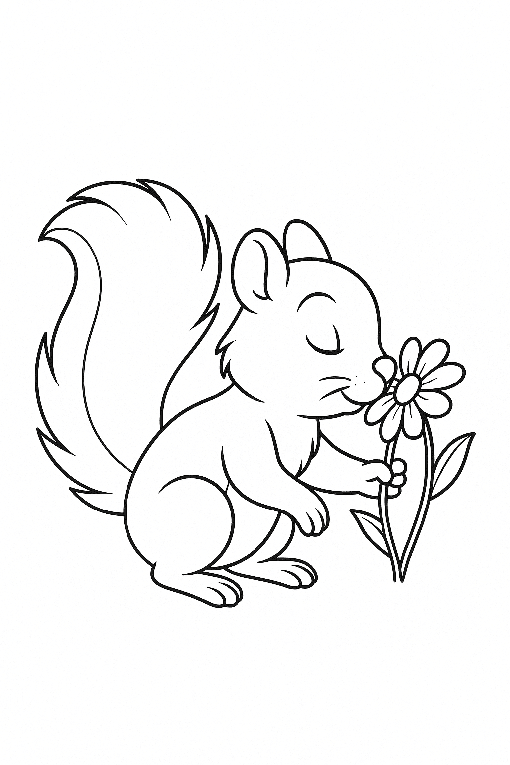 Esquilo cheirando uma flor para colorir