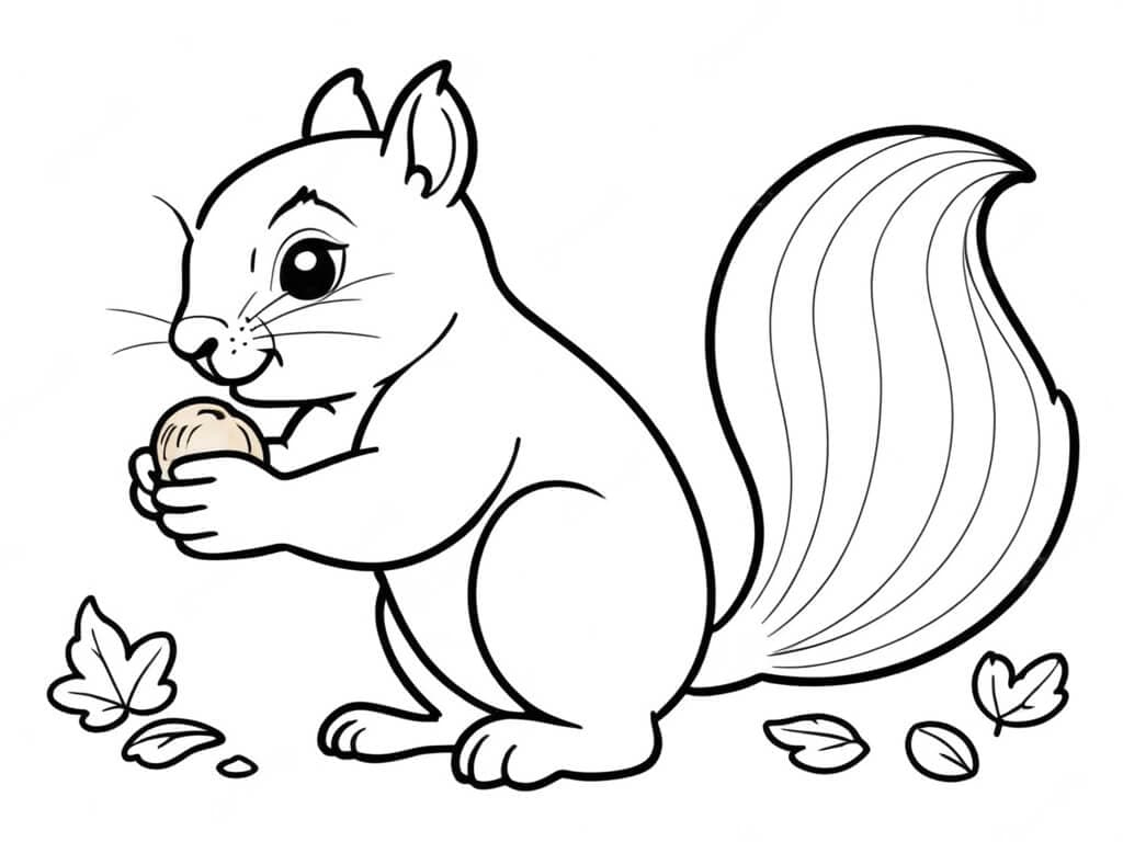 Esquilo com uma noz para colorir