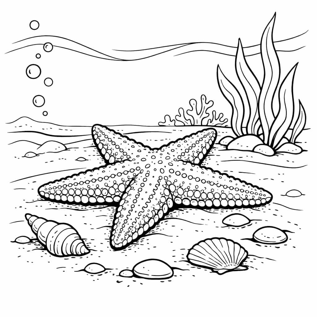 Estrela do mar no fundo de areia para colorir